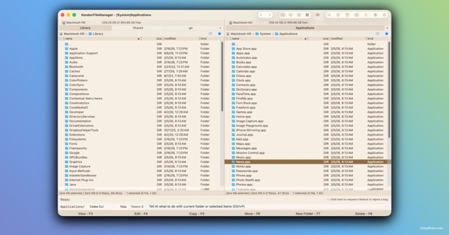 Kondor File Manager dual-pane Mac file manager screenshot